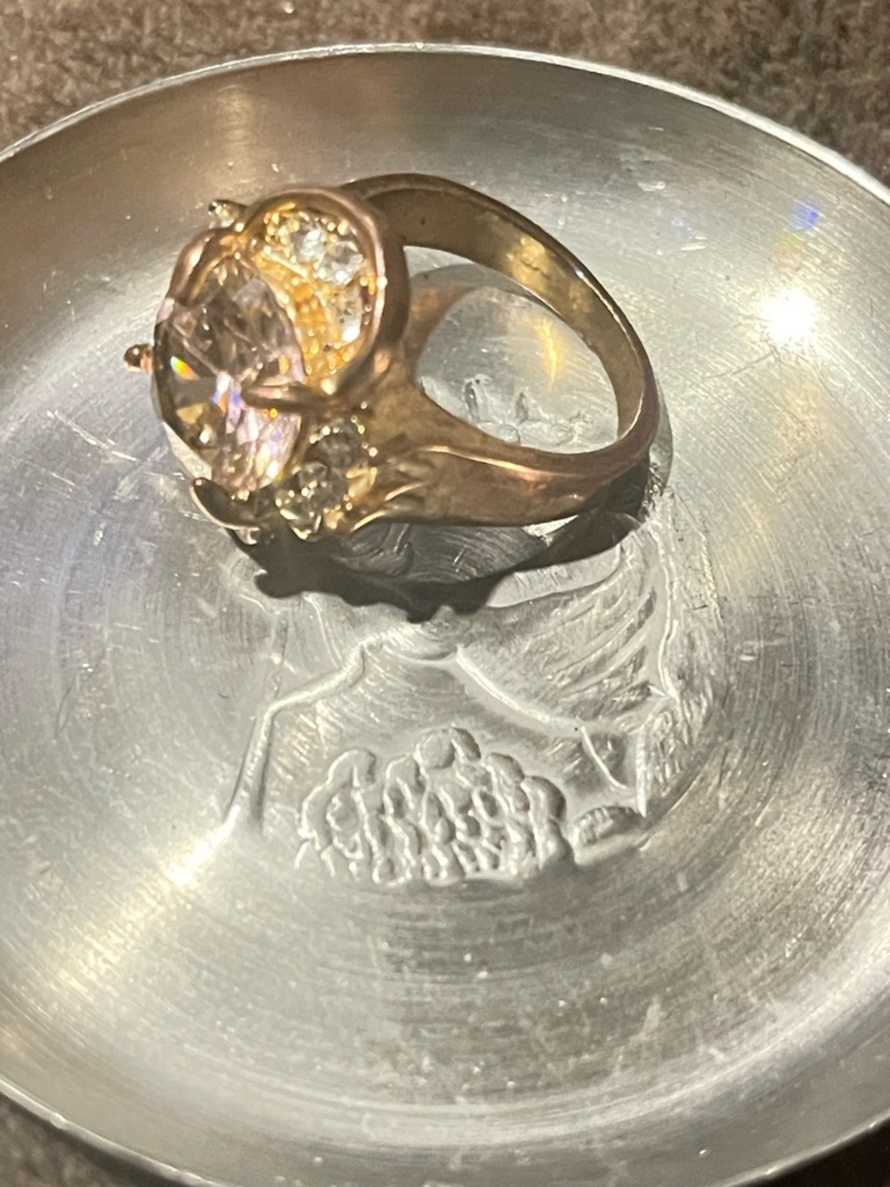 Gold Women's Cocktail Ring with Clear Center Stone